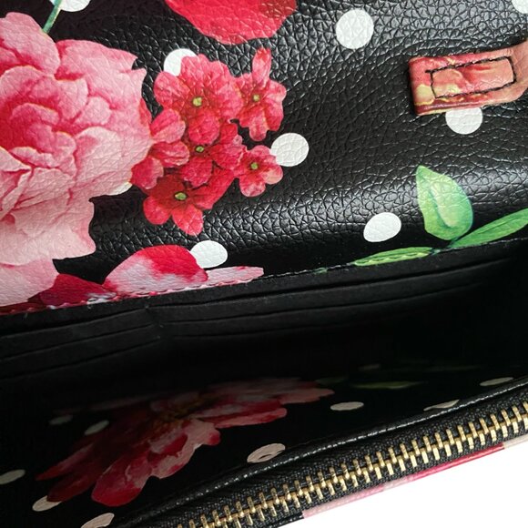 bebe women's kimberly floral black small crossbody bag clutch gold hardware - Picture 4 of 11